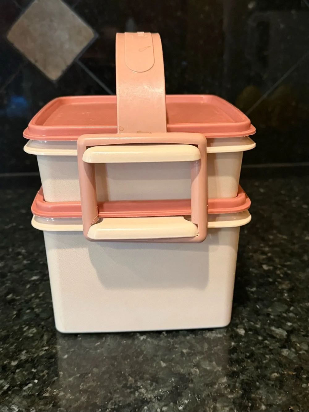 Tupperware Set - Lunch Goody Box Squares, Bowls Midget Southwestern Pink Vintage
